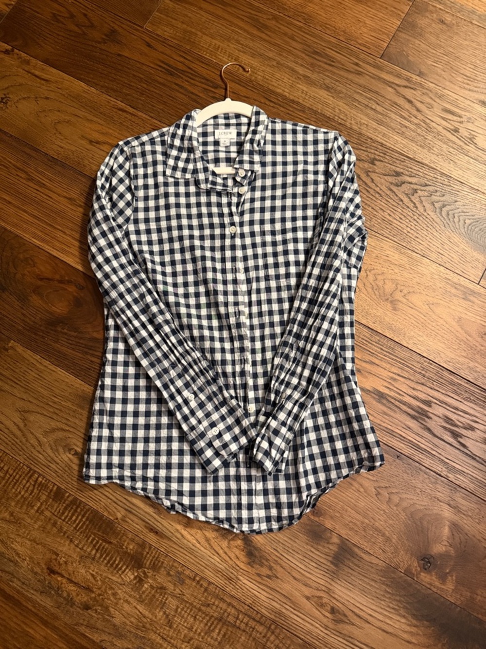 J. Crew Navy and White Gingham Shirt Sz Small